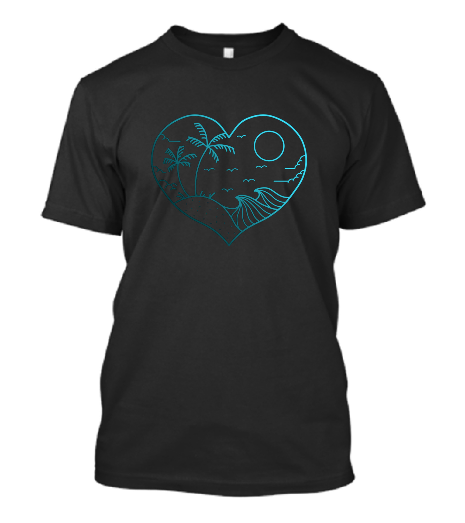 Love Beach Heart Waves Palm Trees Sun Ocean Scene T-Shirt