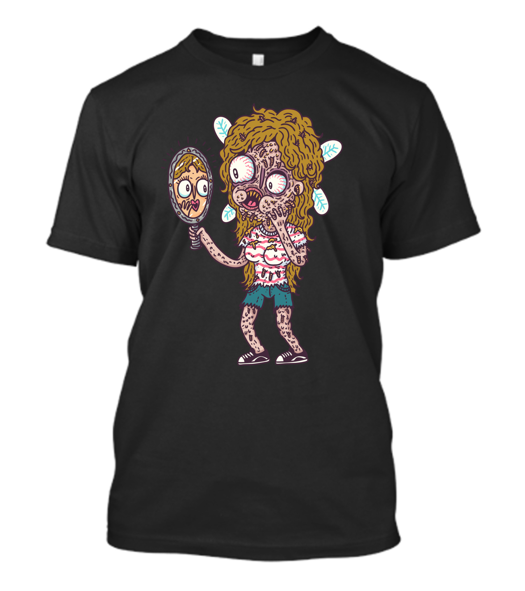 Magic Mirror Zombie Girl With Big Eyes And Handheld Reflection T-Shirt