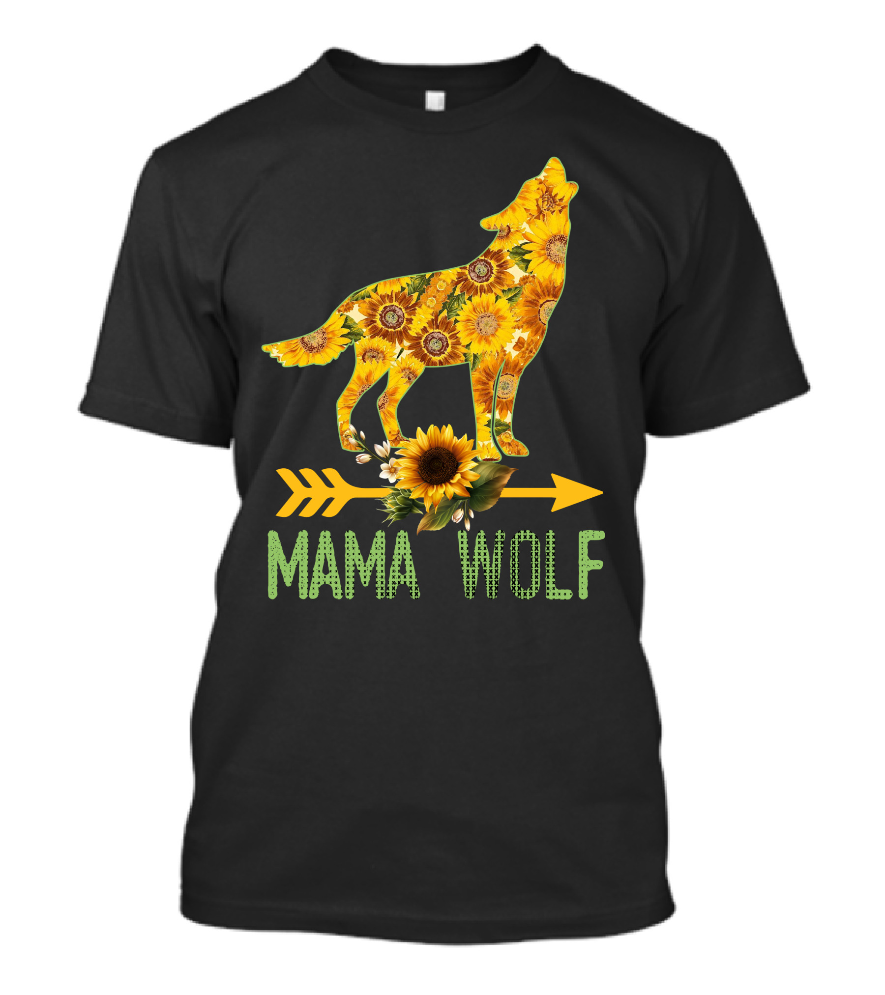 MAMA WOLF Sunflower Arrow Floral Wolf T-Shirt