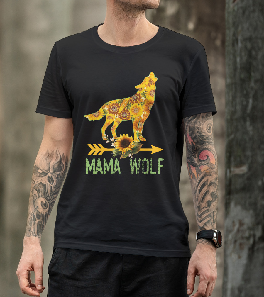 MAMA WOLF Sunflower Arrow Floral Wolf T-Shirt