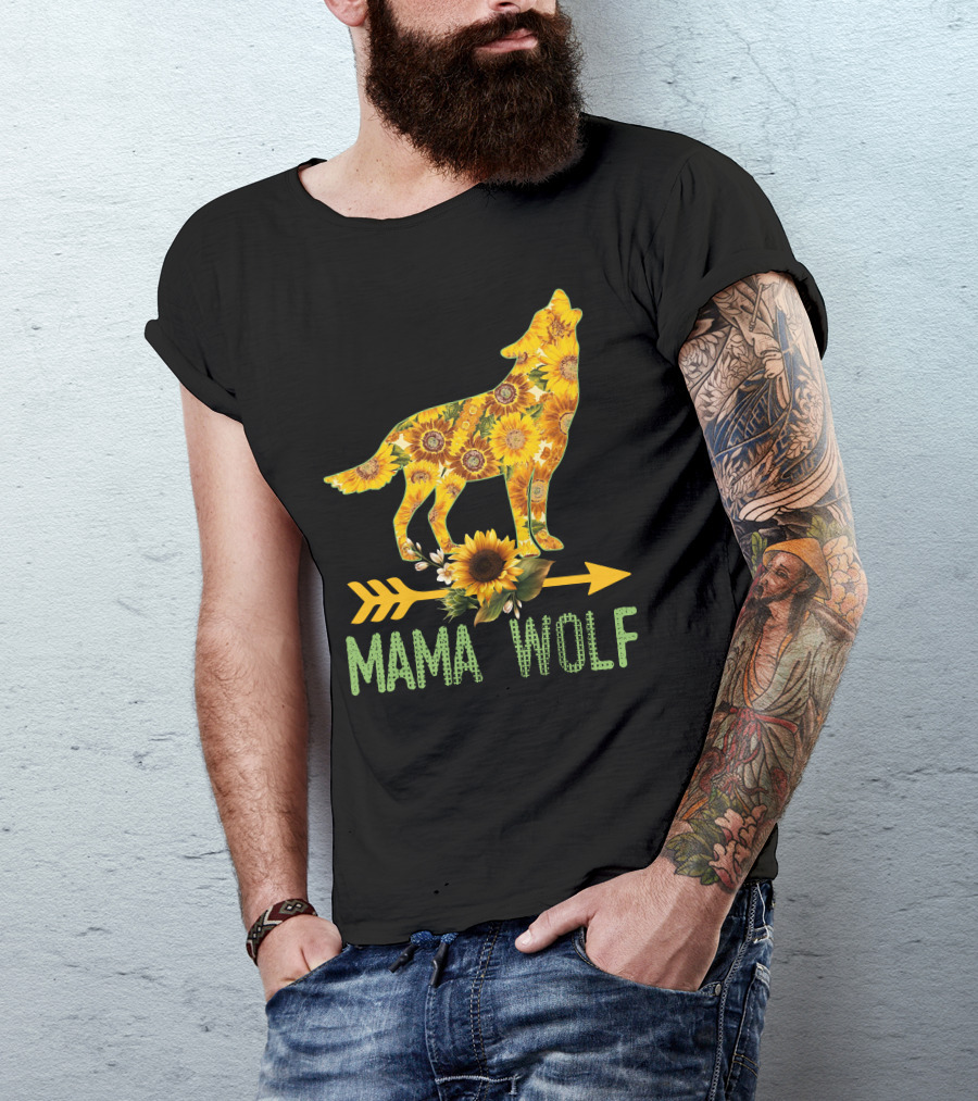 MAMA WOLF Sunflower Arrow Floral Wolf T-Shirt