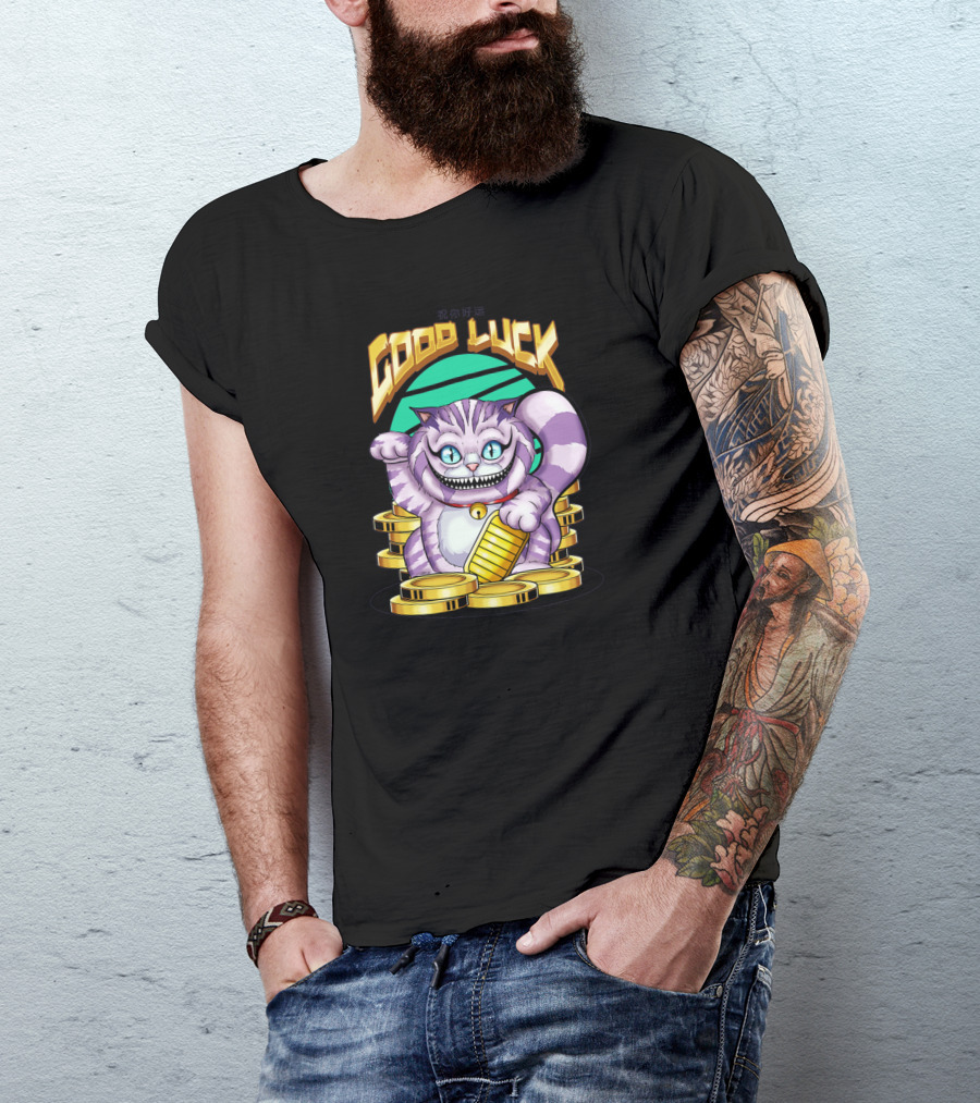 GOOD LUCK Maneki Neko Cheshire Cat With Coins T-Shirt