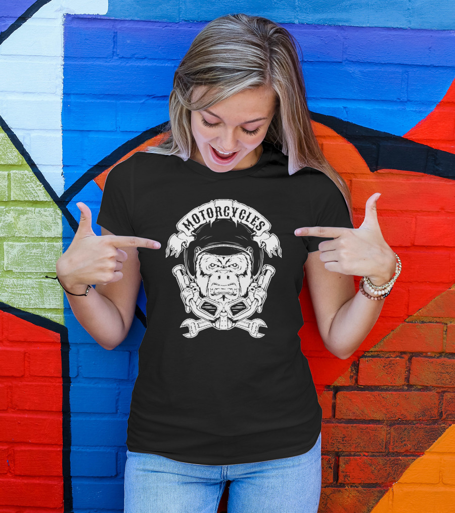 Motorcycles Monkey Helmet With Crossed Wrenches T-Shirt