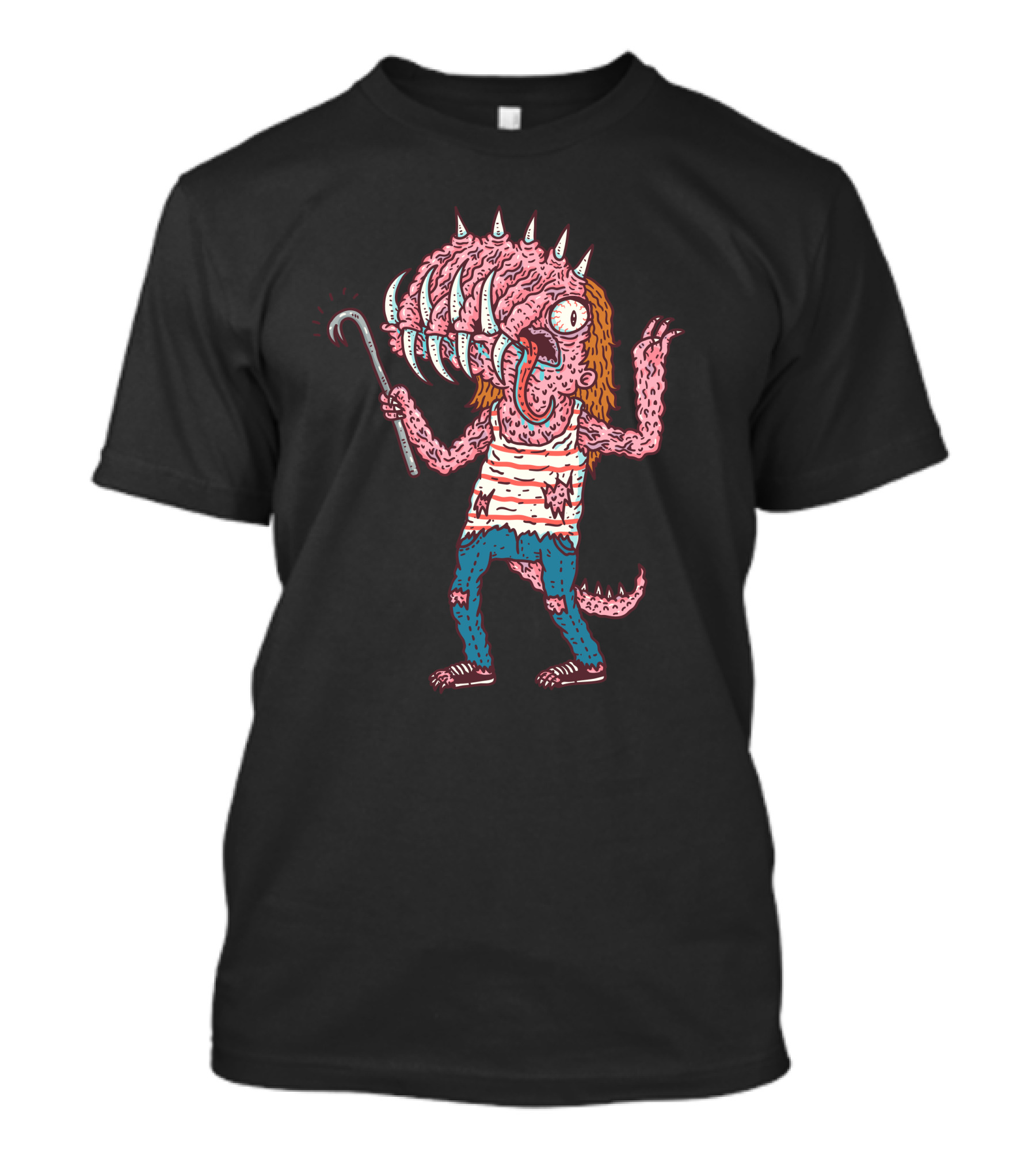 Monsterface Strange Creature With Spiked Head And Striped T-Shirt