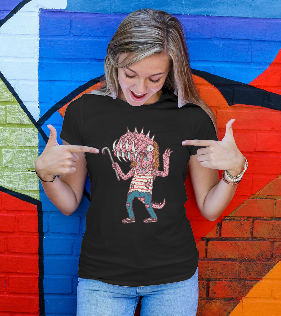 Monsterface Strange Creature With Spiked Head And Striped T-Shirt