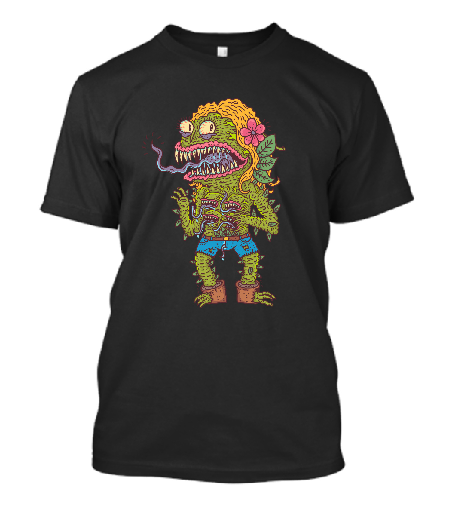 Monsterflower Spiky Creature With Smoking Mouth And Floral Hair T-Shirt