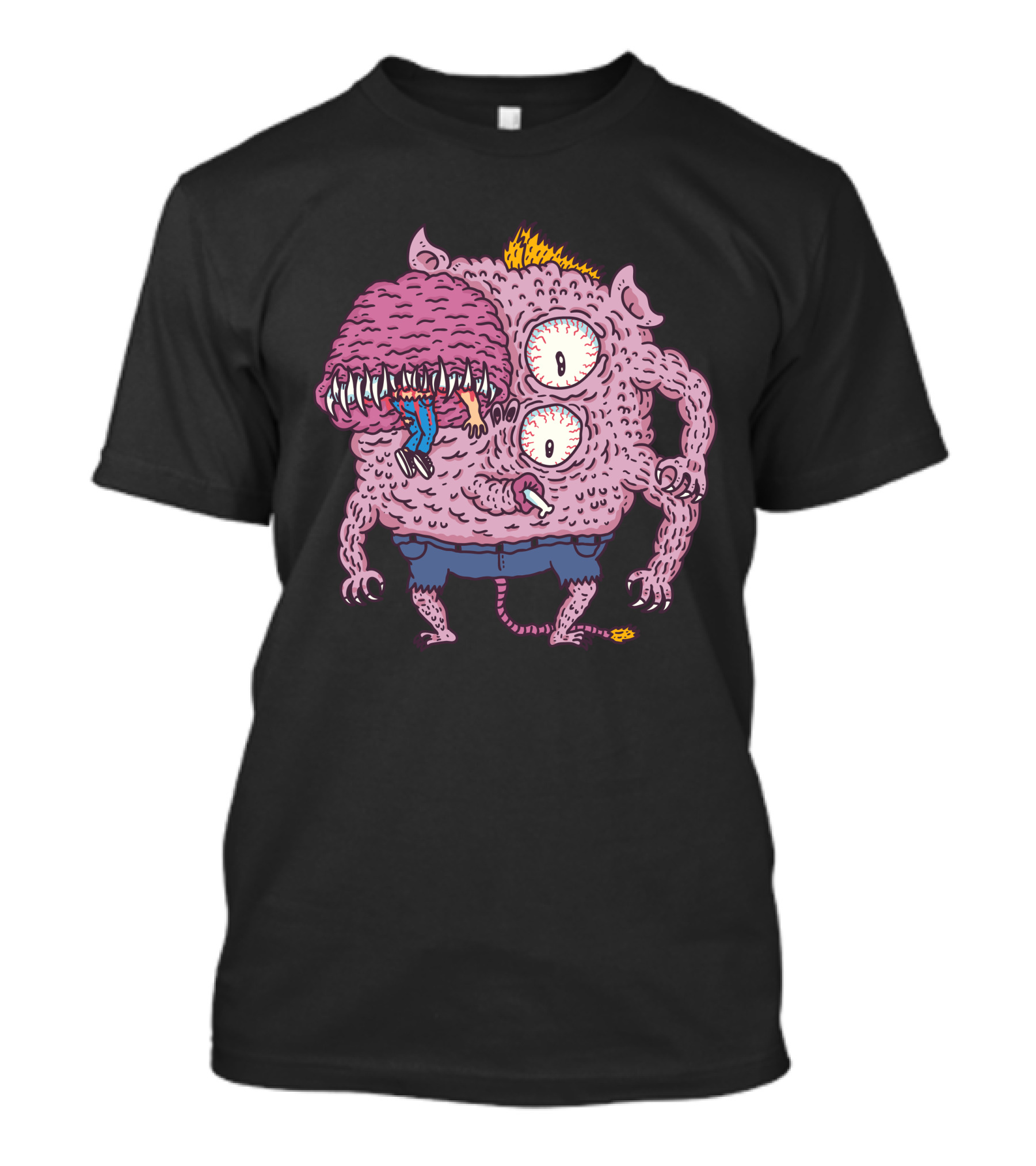 Monstermike Multi-Eyed Creature With Horns And Fangs In Shorts T-Shirt