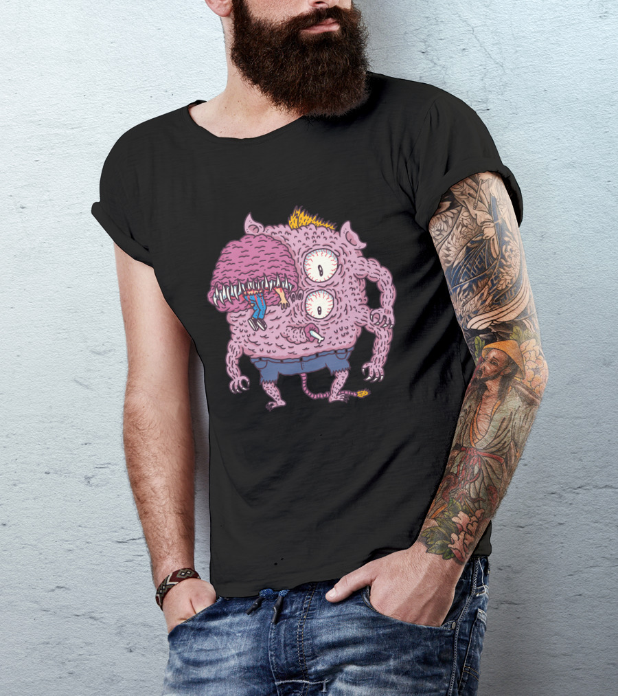 Monstermike Multi-Eyed Creature With Horns And Fangs In Shorts T-Shirt