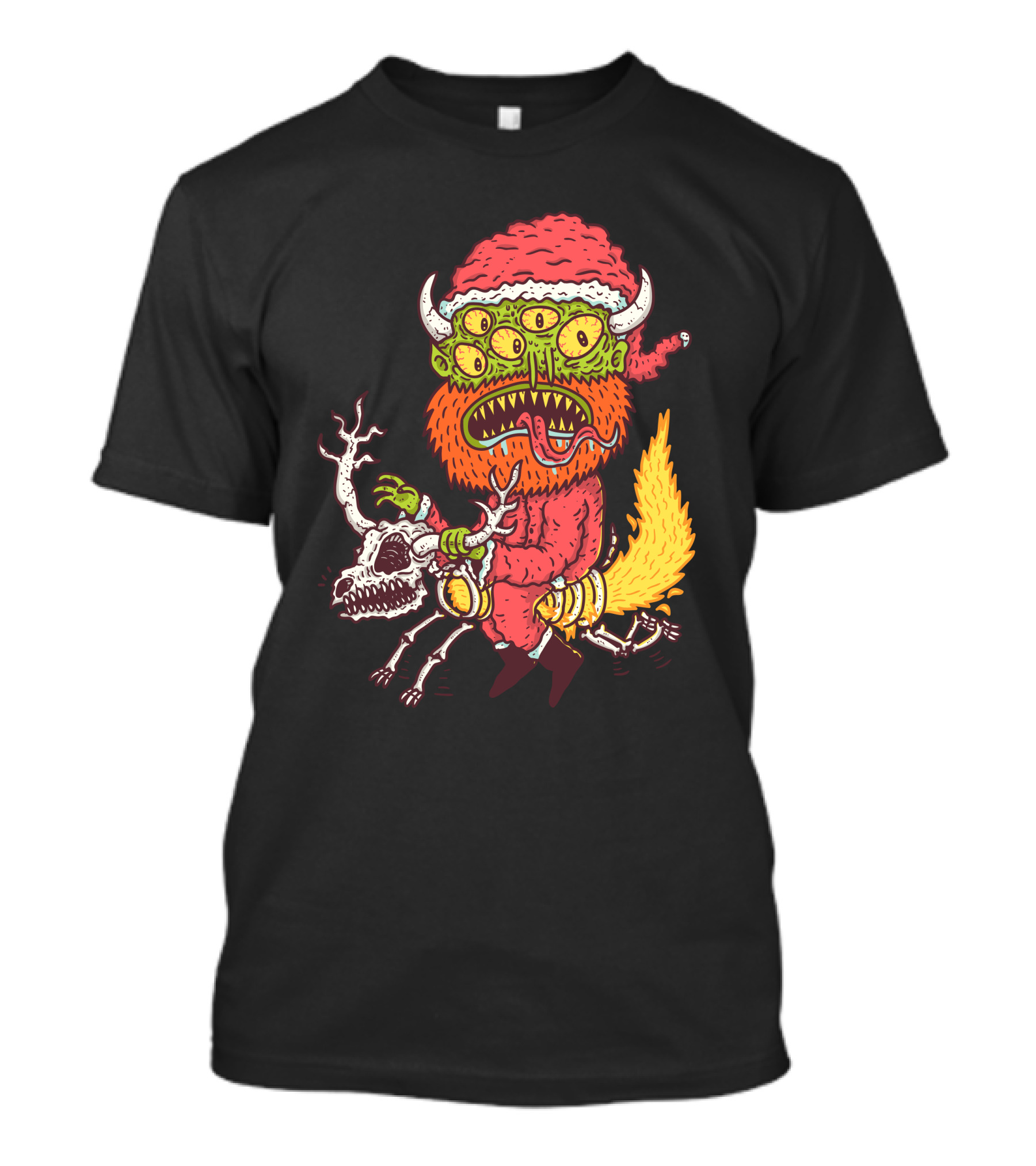 Monstersanta Festive Demon With Santa Hat And Beastly Eyes T-Shirt