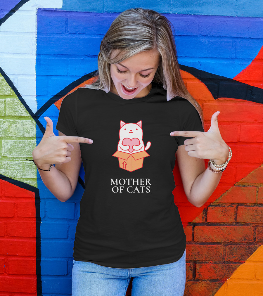 Mother Of Cats Cute Heart Box Cat T-Shirt