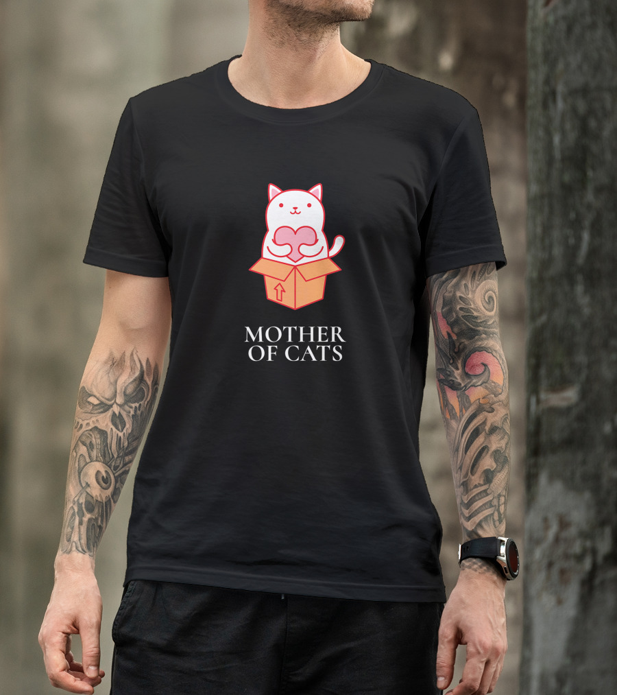 Mother Of Cats Cute Heart Box Cat T-Shirt