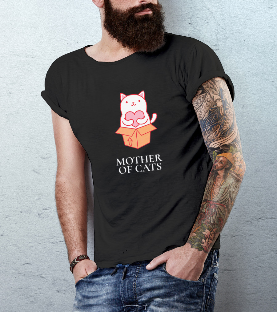 Mother Of Cats Cute Heart Box Cat T-Shirt