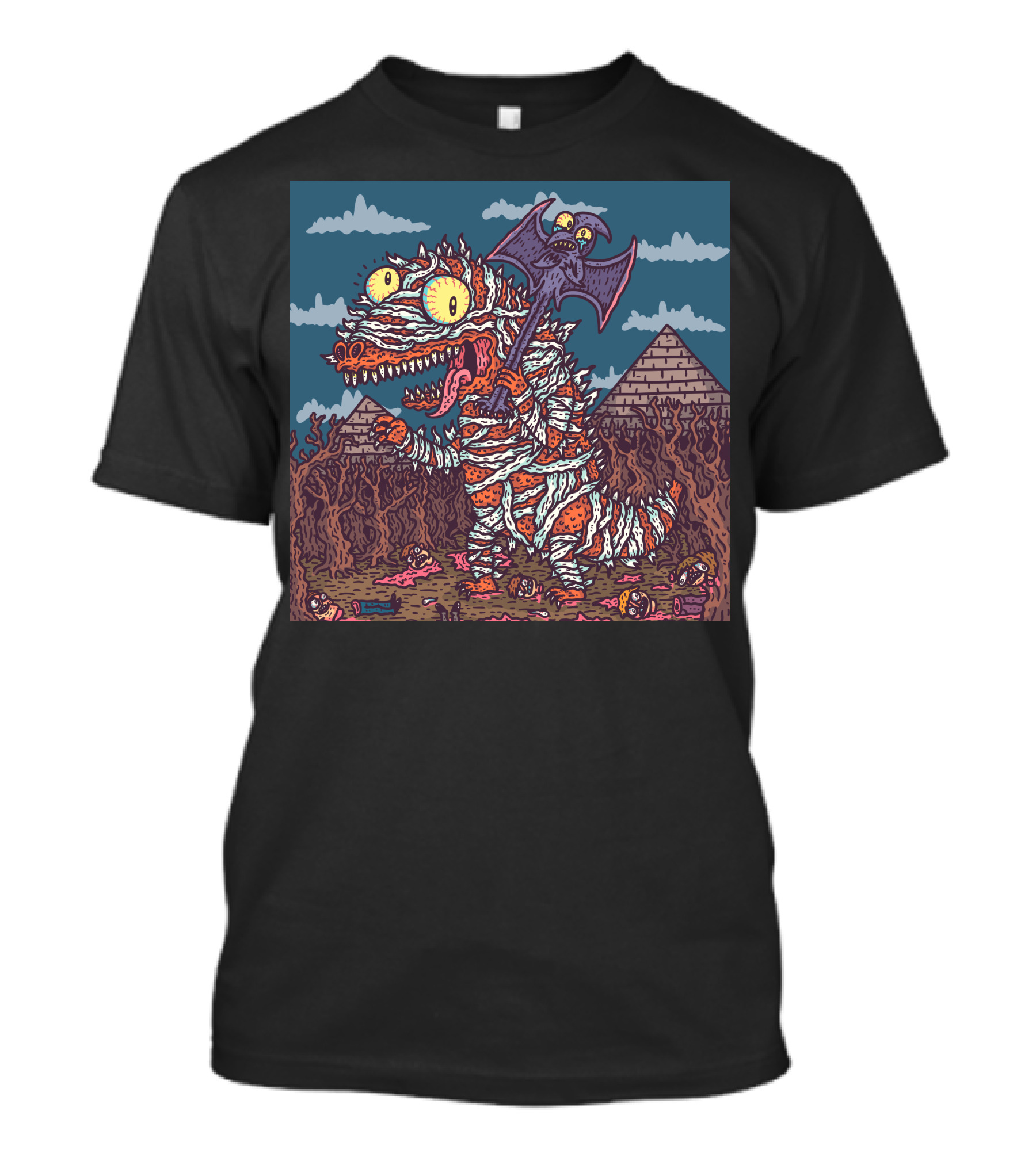 Mummysaur Monster With Bat And Pyramids Scene T-Shirt