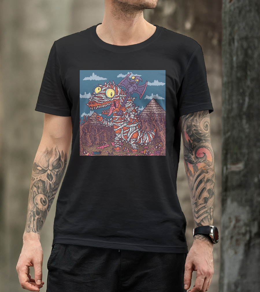 Mummysaur Monster With Bat And Pyramids Scene T-Shirt