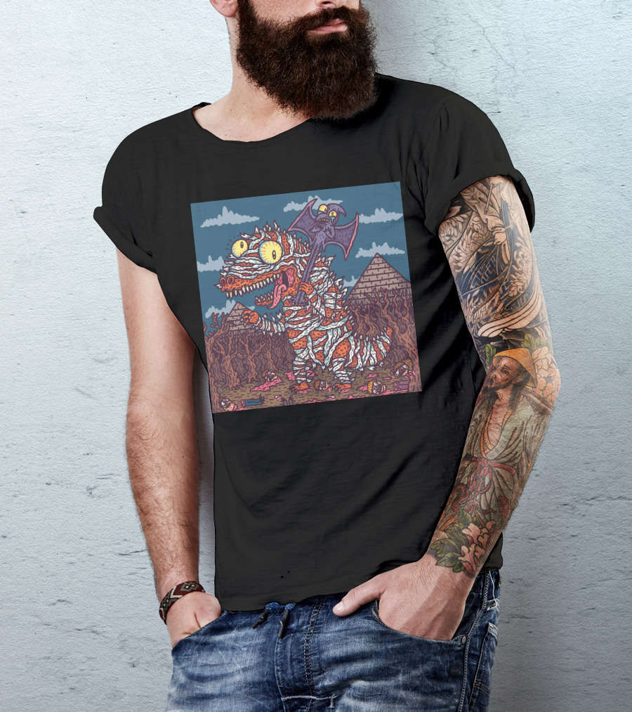Mummysaur Monster With Bat And Pyramids Scene T-Shirt