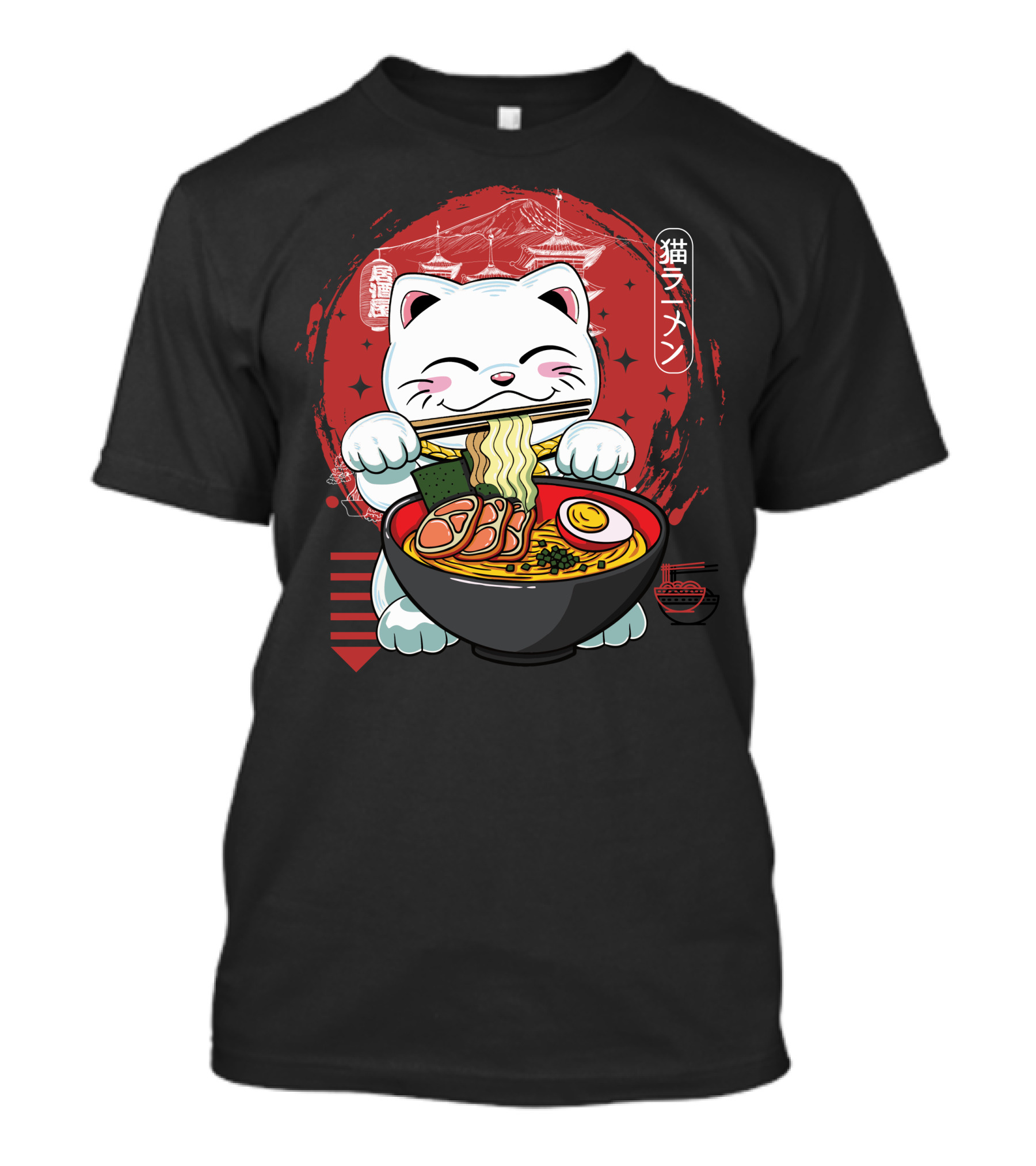 Neko Ramen Maneki-Neko With Chopsticks And Bowl Of Ramen Stars T-Shirt