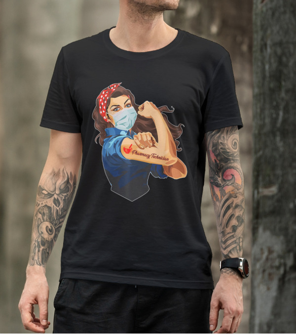 Pharmacy Technician Rosie The Riveter Inspired Masked Hero T-Shirt
