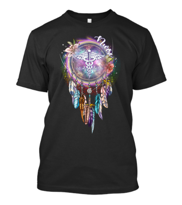 Nurse Caduceus Dreamcatcher Heartbeat Feathers T-Shirt