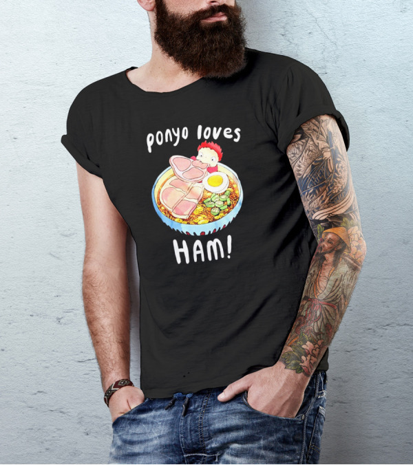 Ponyo Loves Ham Ramen Bowl With Egg And Green Onions T-Shirt