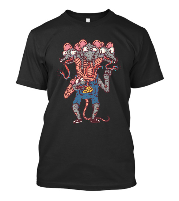 Rat Snake Multi-Headed Rat Creature With Cheese And Serpentine Tongues T-Shirt