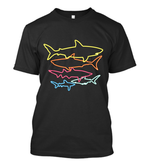 Retro 80S Neon Shark Outlines T-Shirt