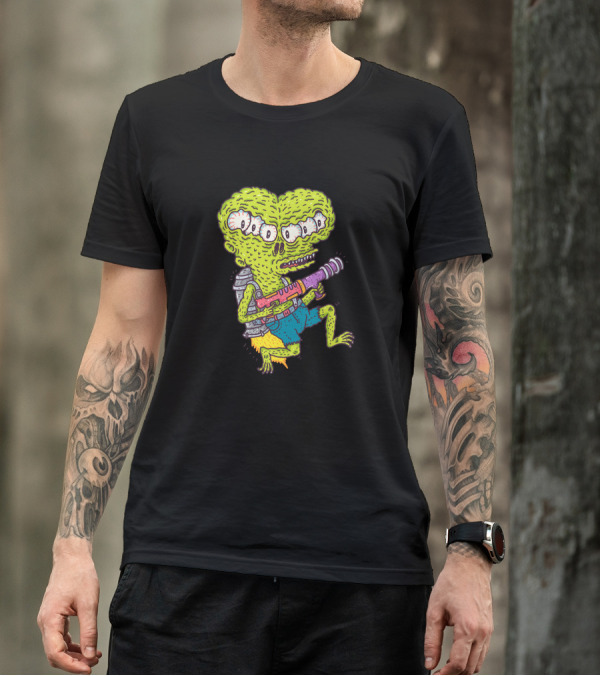Rocketeer Four-Eyed Alien Creature With Laser Gun T-Shirt