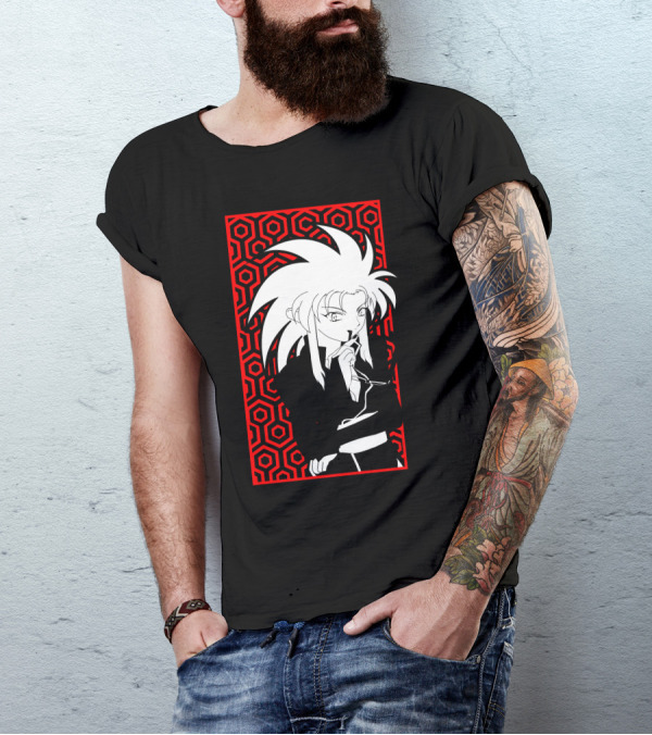 Ryoko Tenchi Muyo Anime Character With Geometric Pattern Background T-Shirt