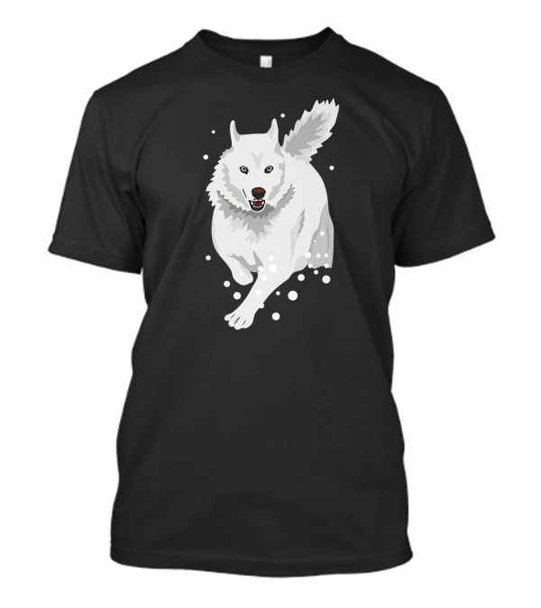 Siberian Husky White Snow Dog Running In Winter Scene T-Shirt