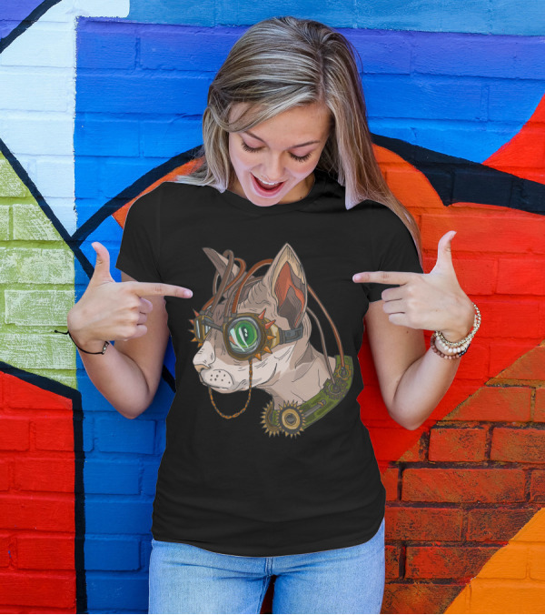 Steampunk Cat Victorian Gear Goggles T-Shirt