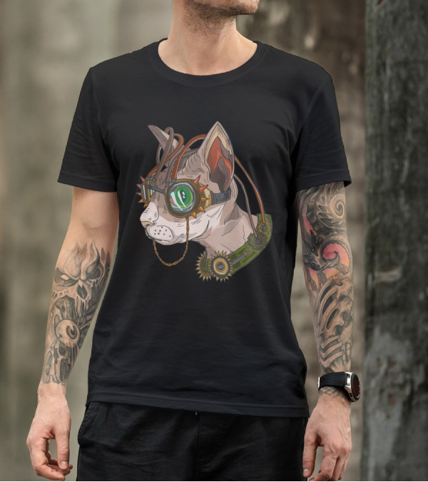 Steampunk Cat Victorian Gear Goggles T-Shirt