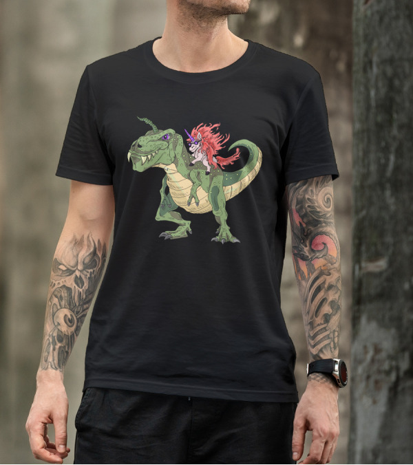 Trex Unicorn Dinosaur Riding Fantasy Adventure T-Shirt