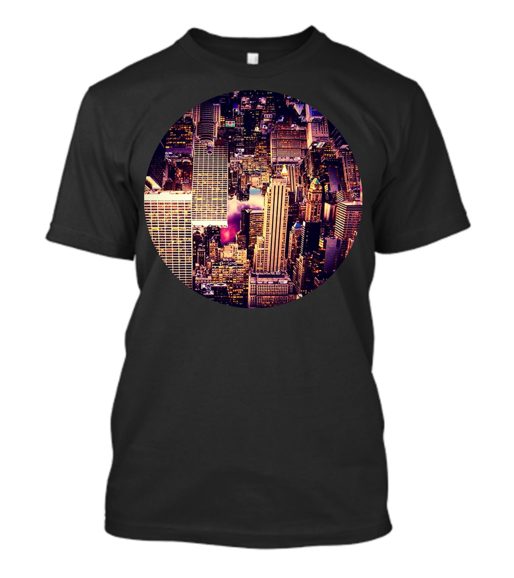 Upside Down New York City Skyline In Circular Perspective T-Shirt