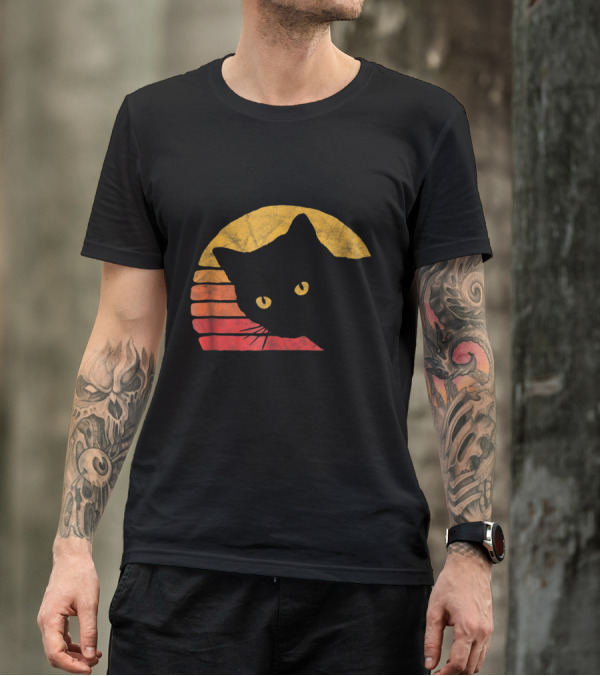 Retro Eighties Sunset Cat T-Shirt
