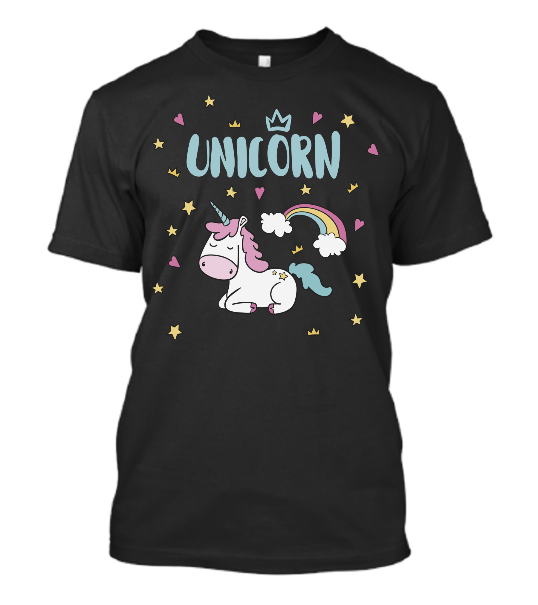 UNICORN Rainbow Stars Hearts Crown T-Shirt
