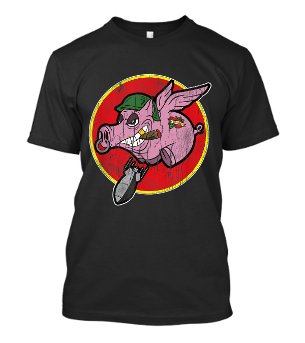 Wwii Vintage Insignia Military Flying Pig Bomber With Cigar T-Shirt
