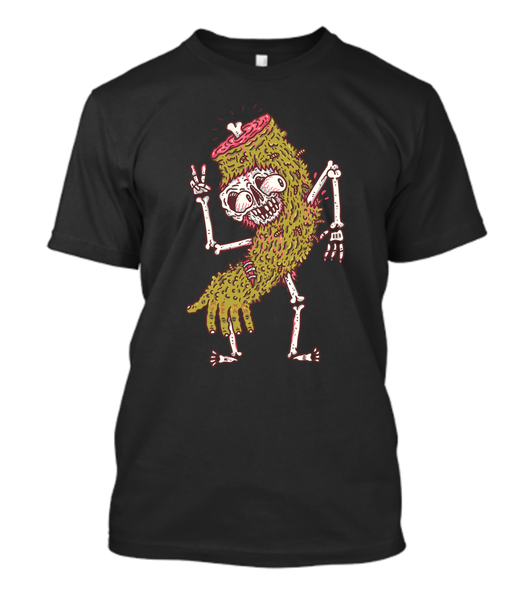 Zombiiee Pickle Skeleton Peace Sign Reanimated Vegetable Monster T-Shirt