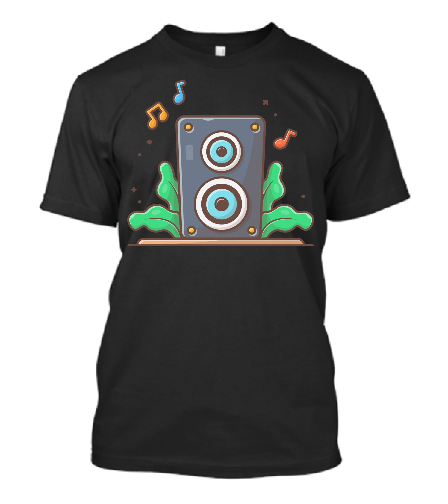 Acoustic Sound System Speaker With Musical Notes And Vibrant Green Leaves T-Shirt