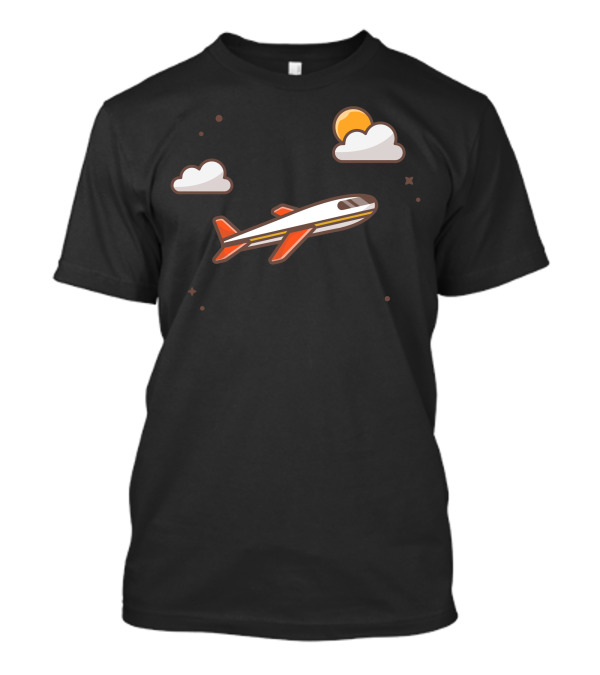 Air Plane Clouds And Sun Cartoon T-Shirt