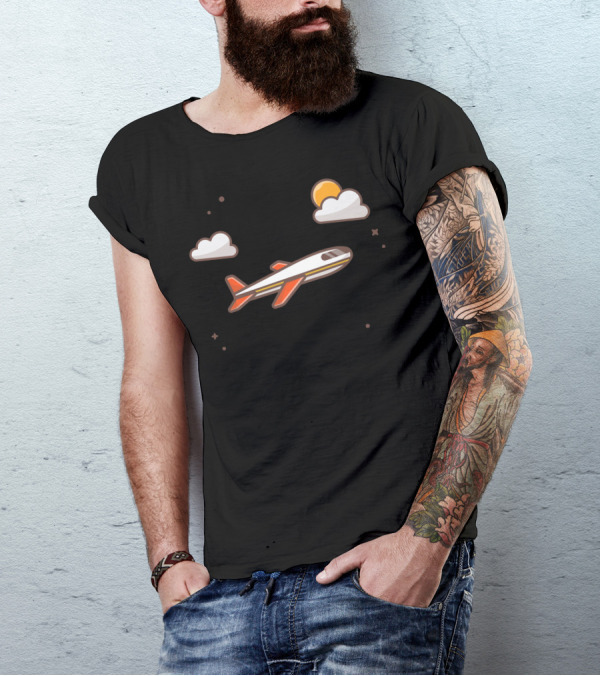 Air Plane Clouds And Sun Cartoon T-Shirt