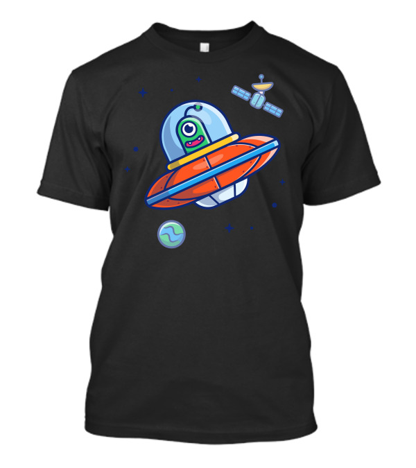 Alien Spaceship In Outer Space With Planet And Satellite T-Shirt