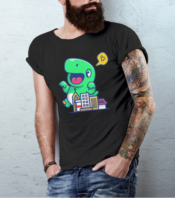 Angry Dinosaur Rampages Through City Buildings T-Shirt