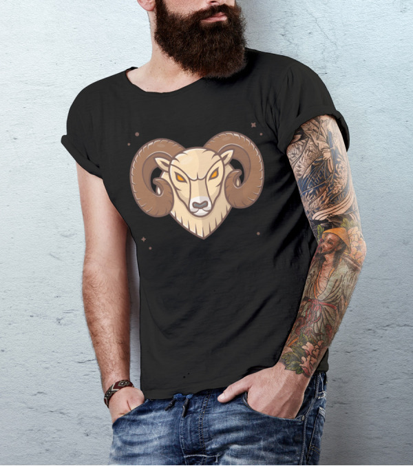 Angry Ram1 Fierce Horned Beast Head With Intense Glare T-Shirt