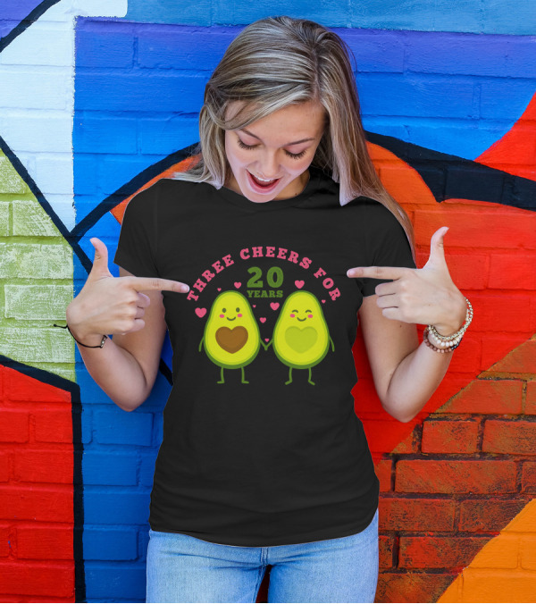 Three Cheers For 20 Years Avocado Hearts Anniversary T-Shirt