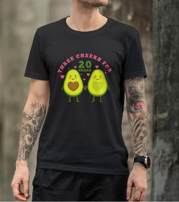 Three Cheers For 20 Years Avocado Hearts Anniversary T-Shirt