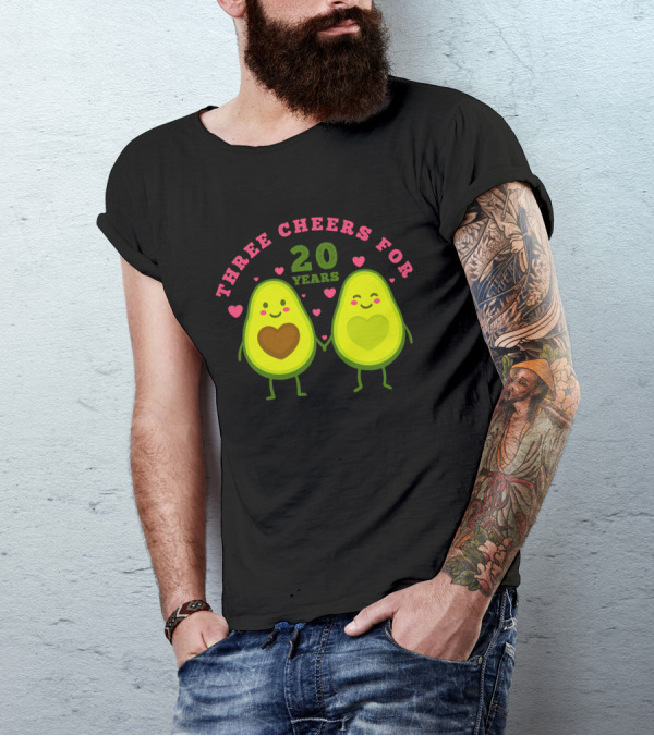 Three Cheers For 20 Years Avocado Hearts Anniversary T-Shirt