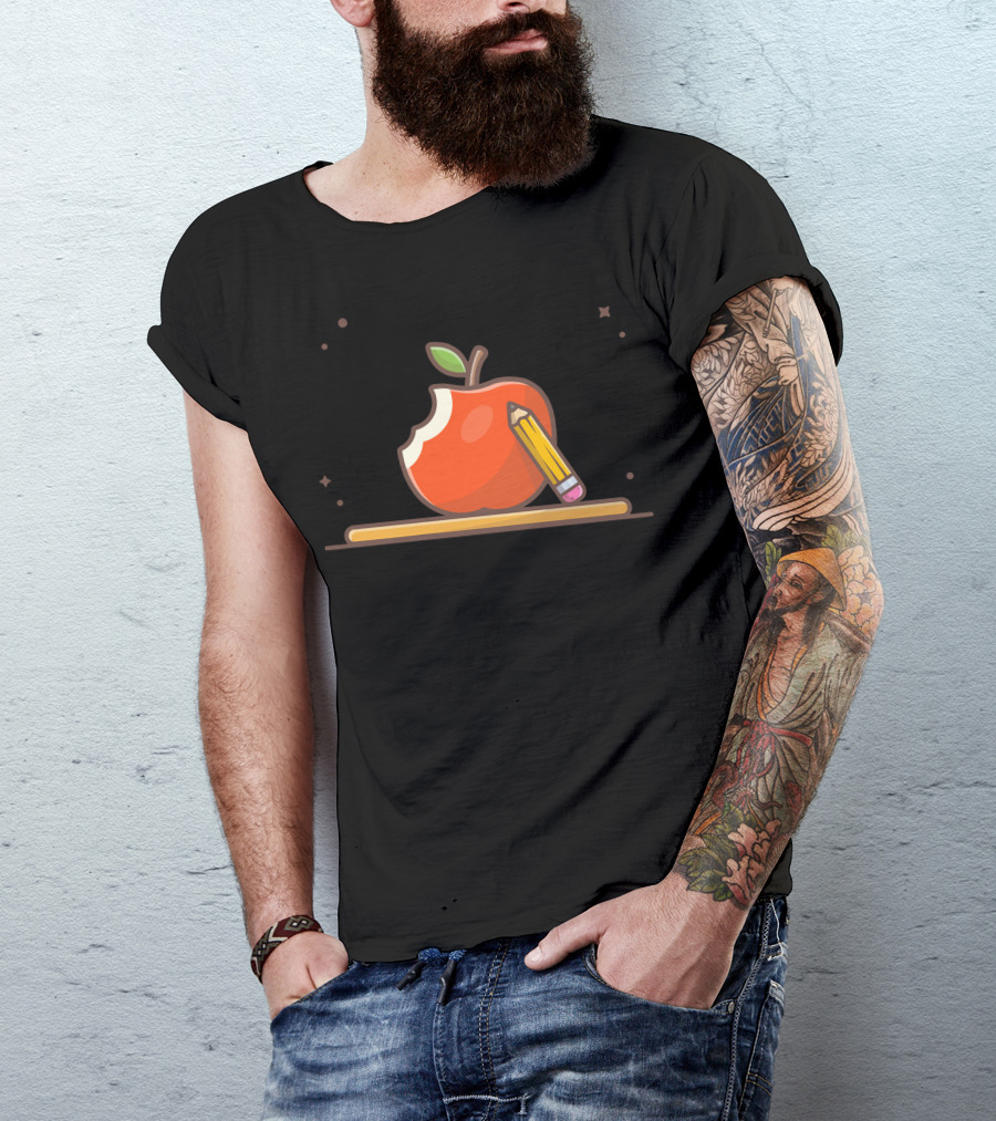 Apple With Bite And Pencil Sketch Concept T-Shirt