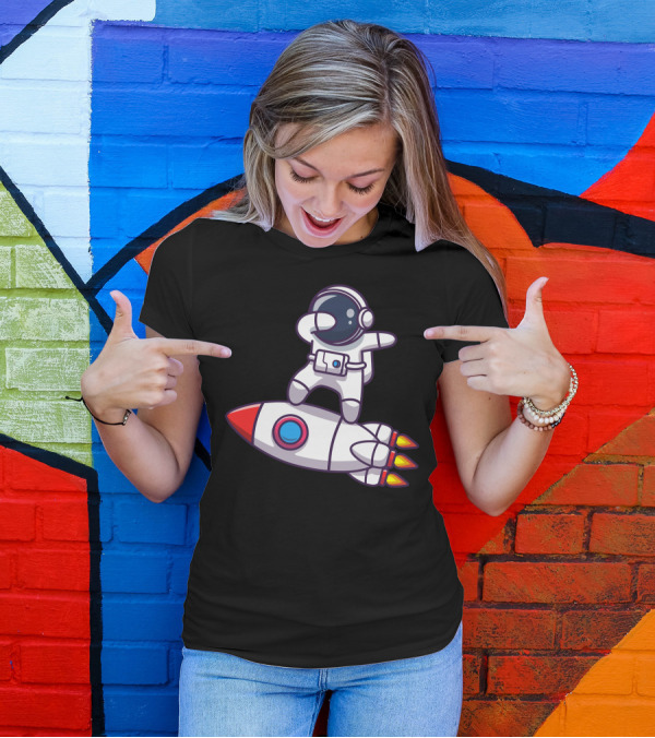 Astronaut Dabbing On Rocket Cartoon Style Space Adventure T-Shirt