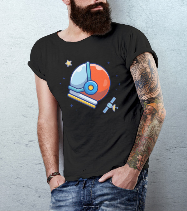 Astronaut Helmet With Satellite And Stars T-Shirt