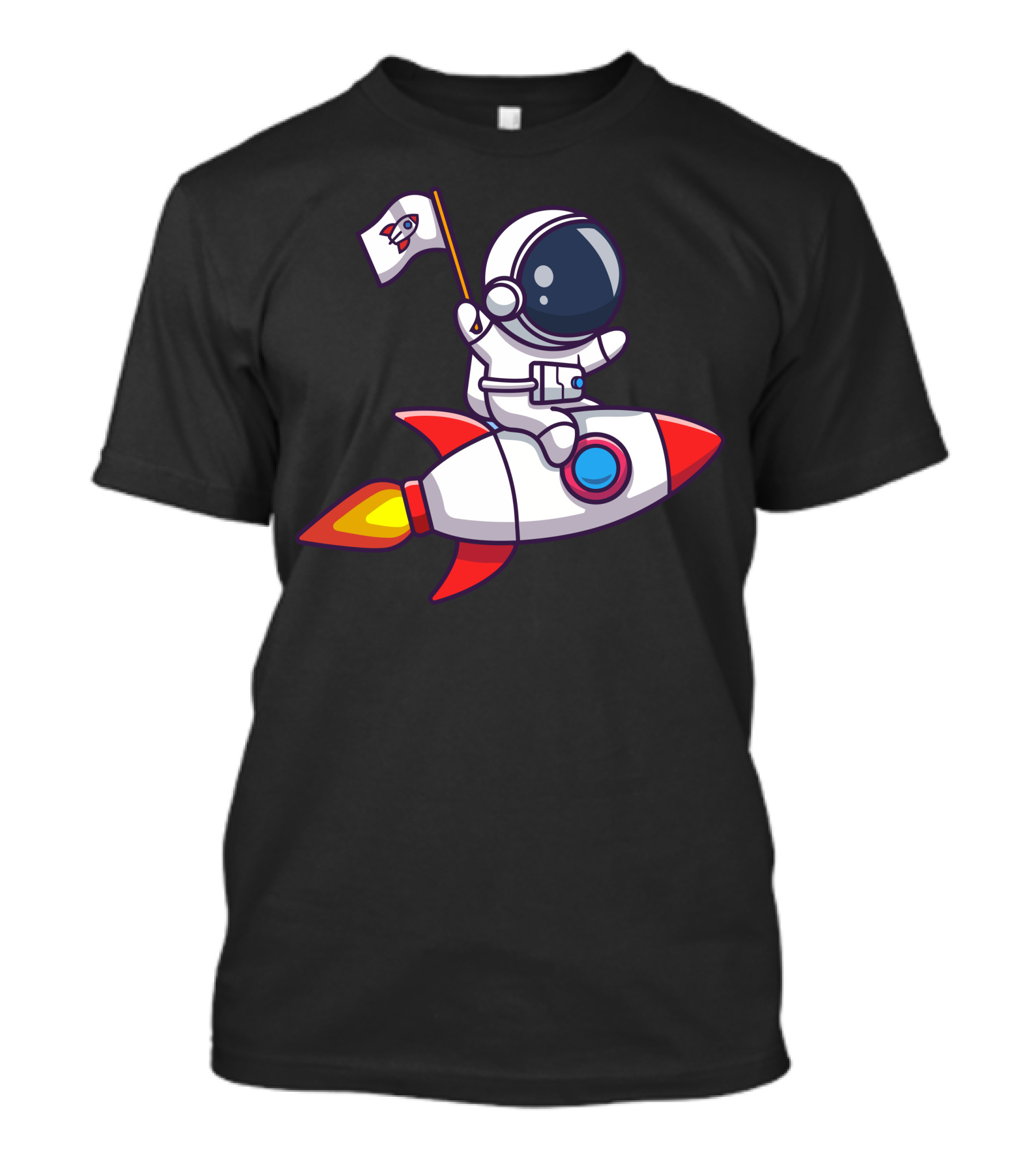 Astronaut Holding Flag Riding Rocket With Red And White T-Shirt