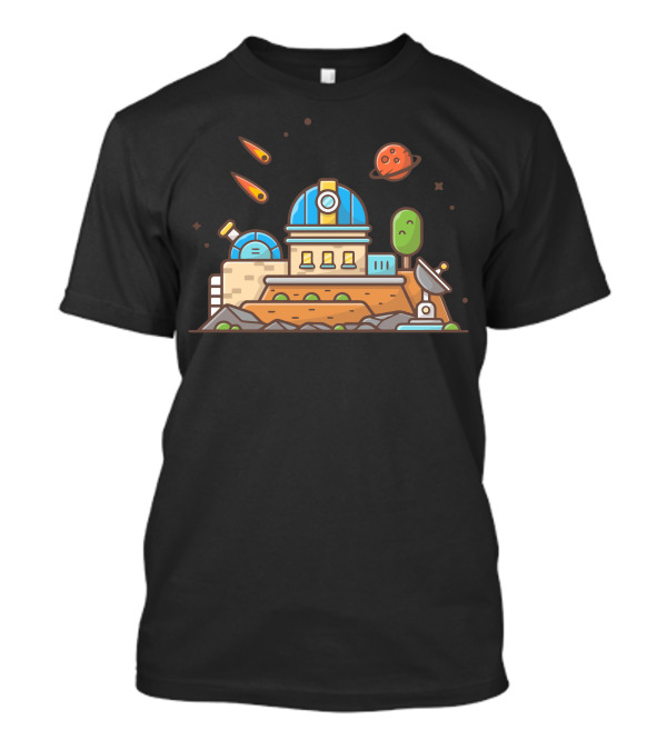 Astronomical Observatory Telescope With Planet Meteorite Space Scene T-Shirt